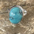 Navajo Spiderweb Blue Turquoise Ring | Sterling Silver | Sz 6.5 | Authentic Native American Handmade | 11447