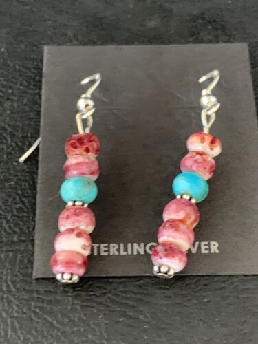 Native American Navajo Purple Spiny Oyster Bead Earrings | Sterling Silver | 13674