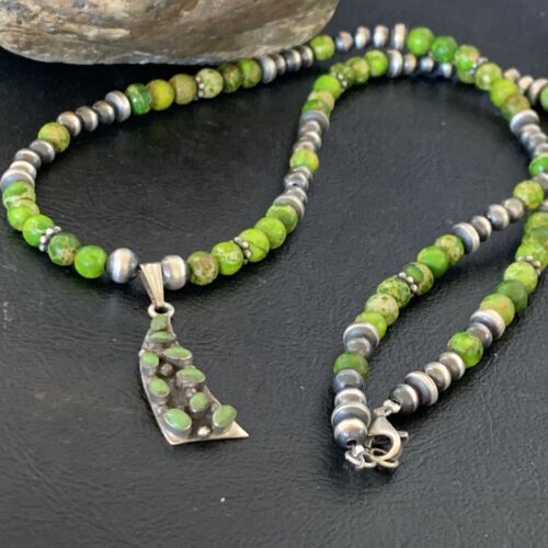 Navajo Green Gaspeite Turquoise Multi-Stone Pendant | Authentic Native American Sterling Silver | 12269