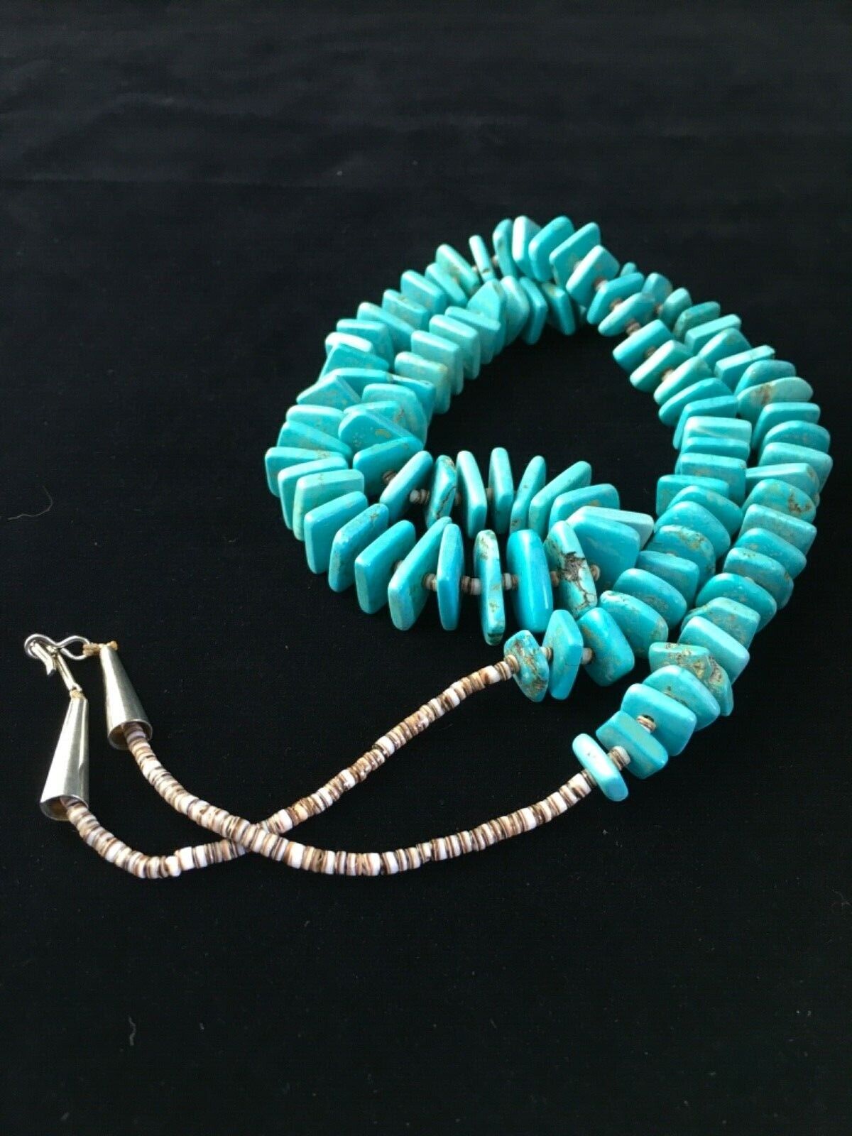Santo Domingo | Spiderweb Turquoise Bead Necklace | Sterling Silver | 29" | Authentic Native American Handmade | 1758