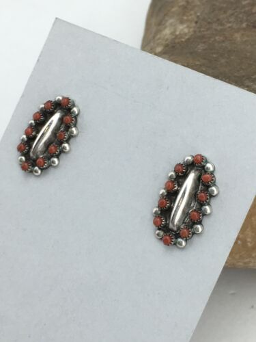 Native American Zuni Cluster Red Coral Earrings | Sterling Silver | 0.75" | 1094
