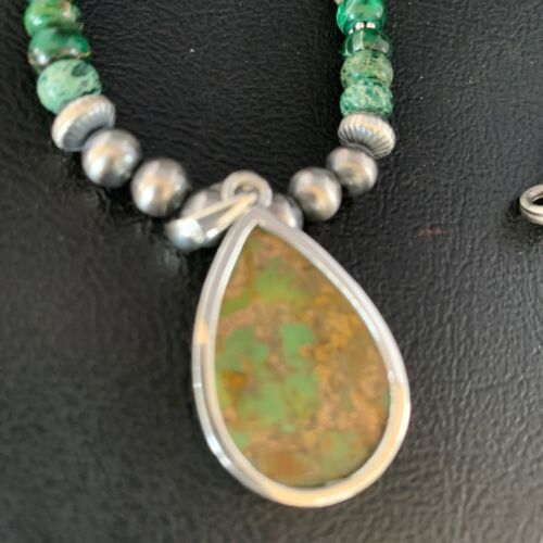 Navajo Pearls Green Mojave Turquoise Pendant Necklace | Sterling Silver | Native American Handmade | 13463