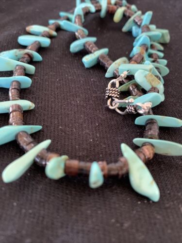 Navajo Green Turquoise Shell Bead Necklace | Sterling Silver | 19" | Authentic Native American Handmade | 00788