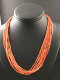 Native American Orange Spiny Heishi Necklace | 10 Strand | Sterling Silver | 20" | 10037