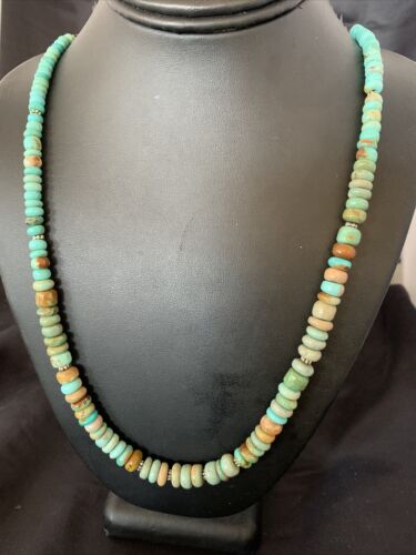 Navajo Pearls Royston Bead | Green Turquoise Necklace | Sterling Silver | 26" | Authentic Native American Handmade | 12533