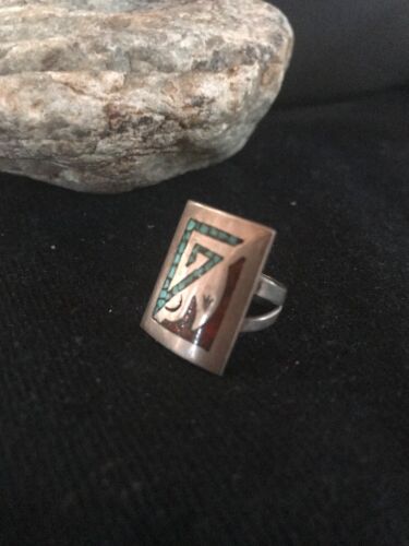 Navajo Kingman Turquoise Coral Ring | Sterling Silver | Sz 4 | Authentic Native American Handmade | 3628
