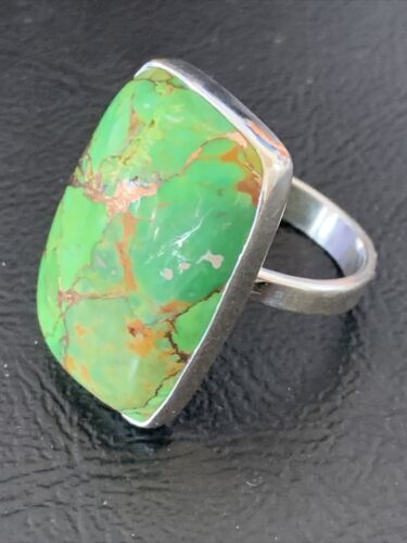 Adjustable Navajo Green Mojave Turquoise Ring | Sterling Silver | Sz 8 | 11790