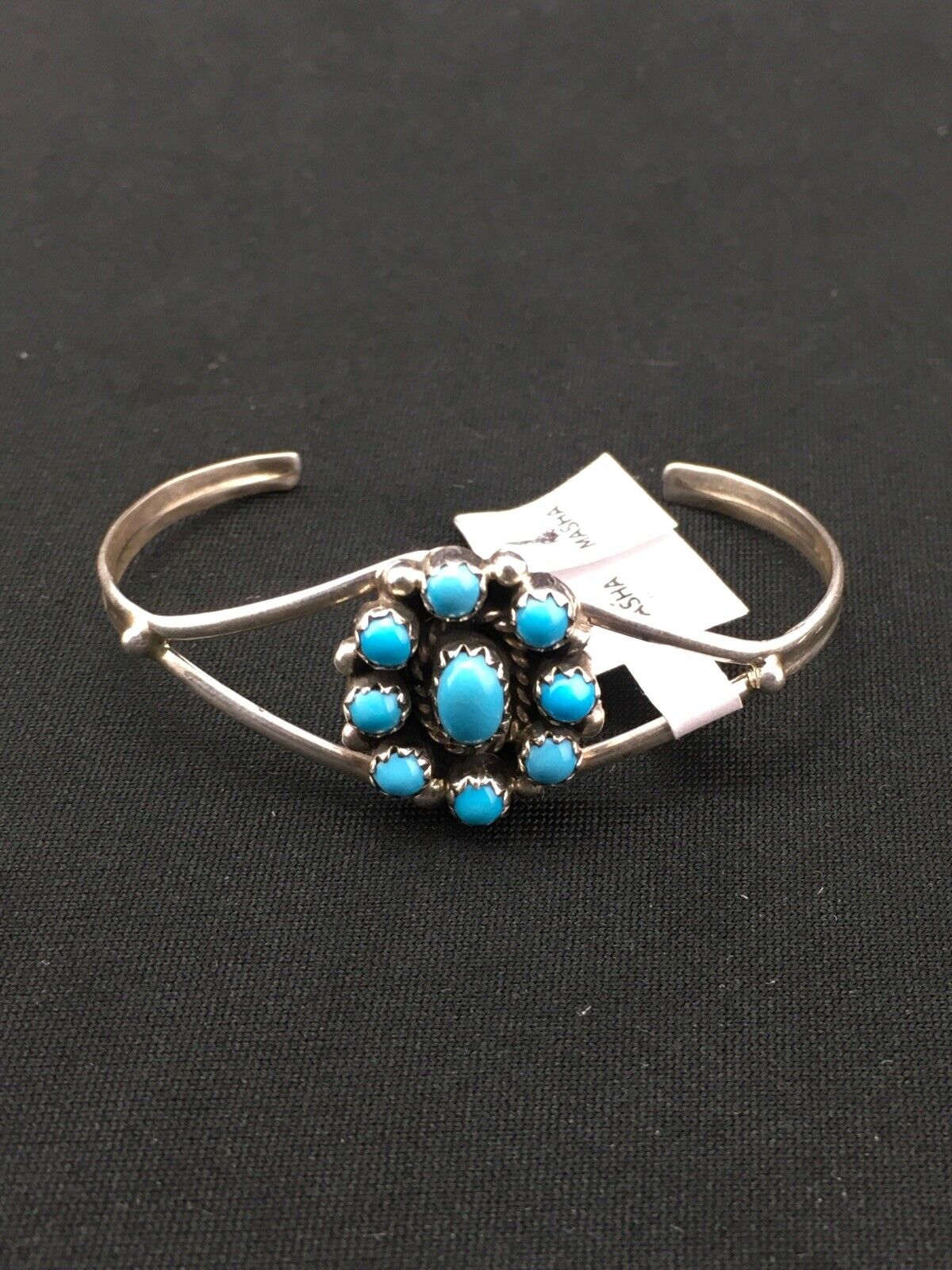 Navajo Blue Turquoise Cluster Bracelet | Sterling Silver | Authentic Native American Handmade | 4" | 4462