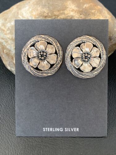 Old Pawn Southwestern Sterling Silver Stud Earrings | Diamond Cut | 1" | 12992