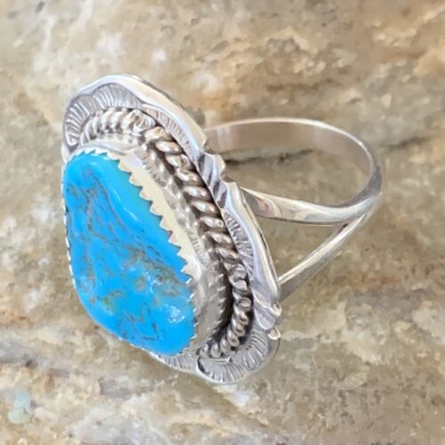Navajo Blue Kingman Turquoise Ring | Sterling Silver | Sz 9 | Authentic Native American Handmade | 12214