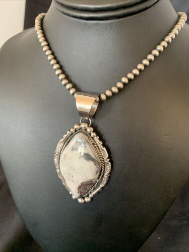 Navajo White Buffalo Turquoise Necklace Pendant | Sterling Silver | XL Men's | Authentic Native American Handmade | 11685