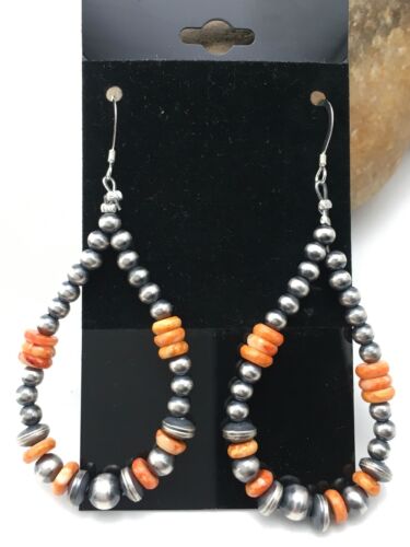 Native American Spiny Oyster Bead Earrings | Navajo Sterling Silver | 2" | 4341