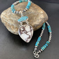 Men's Navajo Pearl Necklace Pendant | Sterling Silver | Blue Turquoise & Wild Horse Multi-Stone | 11756