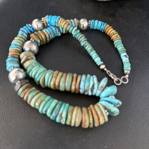 Navajo Blue Green Turquoise Bead Necklace | Sterling Silver | Authentic Native American | 20" | 14243