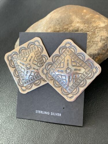 Southwestern Women's Navajo Stamped Earrings | Sterling Silver | Authentic Native American Handmade | 1673