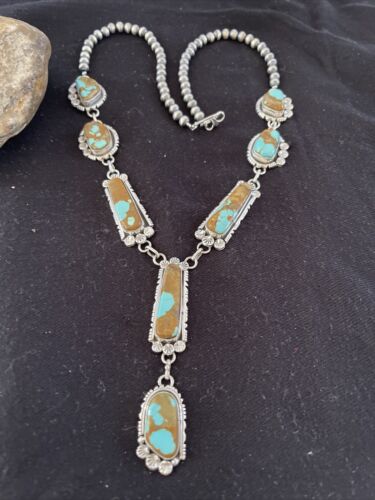 Navajo Turquoise #8 Lariat Necklace | Authentic Native American Sterling Silver | Handmade | 1110