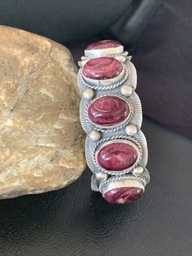 Navajo Purple Spiny Oyster Row Cuff Bracelet | Sterling Silver | Authentic Native American Handmade | 2089