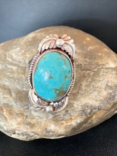 Men's Classic Navajo Blue Turquoise Ring | Sterling Silver | Sz 11 | Authentic Native American Handmade | 10447