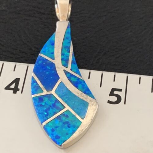 Navajo Blue Opal Inlay Pendant | Sterling Silver | Authentic Native American Handmade | 12274