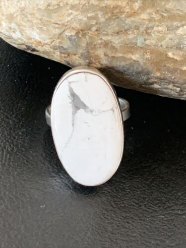 Navajo White Howlite Ring | Sterling Silver | Sz 9.5 | Authentic Native American Handmade | 11610