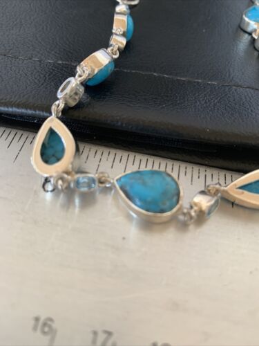 Native American Blue Turquoise Topaz Necklace | Sterling Silver | 20" | Multi-Stone | 10515 - Masha USA
