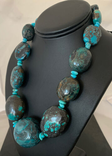 Navajo Graduated Sterling Silver Natural Blue Nugget Turquoise Necklace | Authentic Native American | 19" | 625