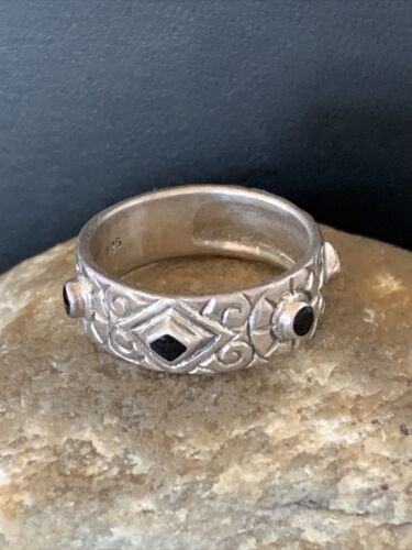 Navajo Men's Sterling Silver Black Onyx Ring | Sz 8.5 | Authentic Native American Old Pawn | 10800