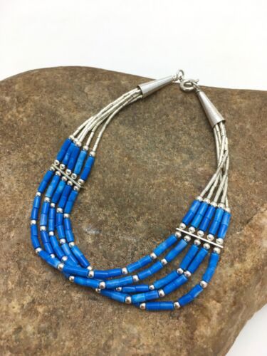 Denim Stabilized Lapis Heishi Bracelet | Sterling Liquid Silver | 5-Strand | 7" | 2935