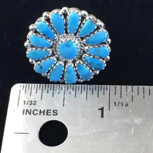 Navajo Blue Kingman Turquoise Cluster Ring | Authentic Native American Sterling Silver | Multi-Stone | Sz 7 | 10114