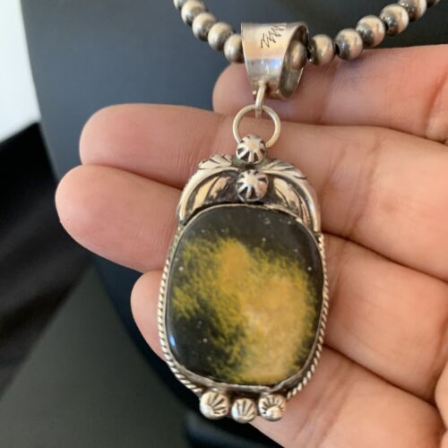 Navajo Bumblebee Jasper Pendant Necklace | Sterling Silver | Authentic Native American Handmade | 10910