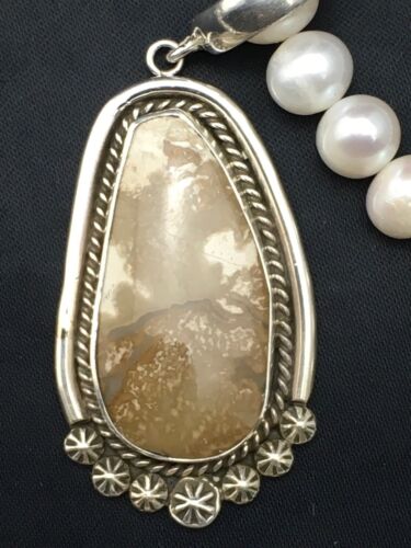 Nevada Turquoise and White Pearl Pendant Necklace | Sterling Silver | 20" | 4390