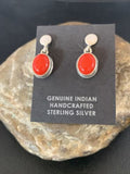 Native American Navajo Red Coral Dangle Earrings | Sterling Silver | 1" | 13114