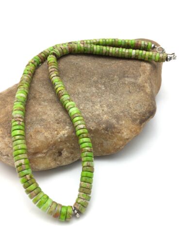 Navajo Green Gaspeite Stabilized Necklace | Sterling Silver | 20" | Authentic Native American Handmade | 4337