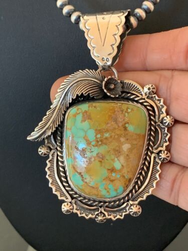 Navajo Royston Turquoise Pendant Necklace | Sterling Silver | Authentic Native American Handmade | 4126 - Masha USA
