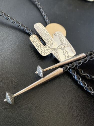 Navajo Howling Coyote Moon Bolo Tie | Sterling Silver | Authentic Native American Handmade | 12147