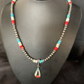 Navajo Pearls Wild Horse Turquoise Necklace Inlay Pendant | Sterling Silver | Authentic Native American Handmade | 13885