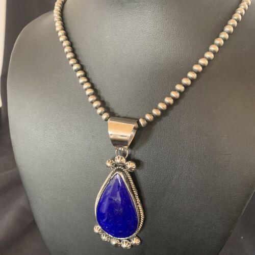 Native American Navajo Blue Lapis Pendant Necklace | Sterling Silver | Authentic Handmade | 11676