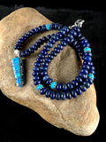 Navajo Opal, Lapis & Turquoise Inlay Pendant Necklace | Sterling Silver | Authentic Native American Handmade | 3348