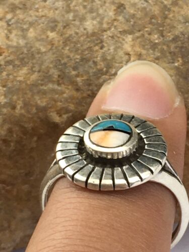 Navajo Opal & Turquoise Inlay Ring | Sterling Silver | Sz 7.5 | Authentic Native American Handmade | 1705