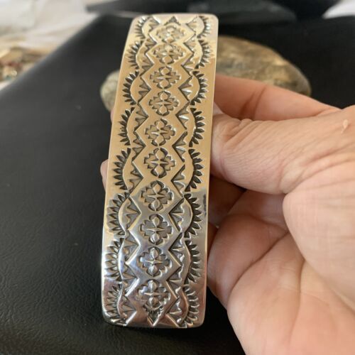 Southwestern Sterling Silver Stamped Navajo Hair Barrette | Handmade | 4" | 1213