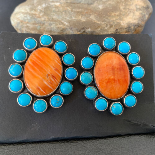 XXL Blue Kingman Turquoise Spiny Oyster Earrings | Sterling Silver | 2" | 1574