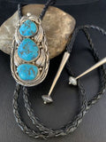 Ultra Rare Navajo Men's Bolo Tie | Blue Kingman Turquoise | Sterling Silver | Authentic Native American Handmade | 13667