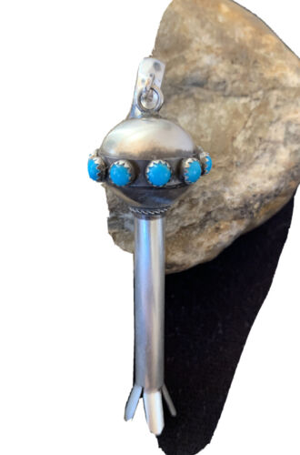 Navajo Blue Turquoise Naja Pendant | Sterling Silver | Authentic Native American Handmade | 01155
