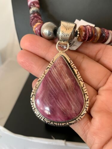 Navajo Pearls Purple Spiny Oyster Pendant Necklace | Sterling Silver | Native American Handmade | 4151