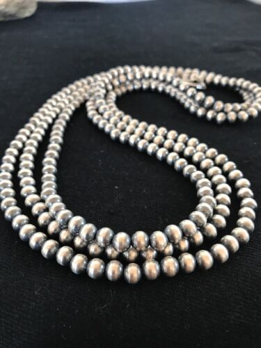 Navajo Pearls Sterling Silver Bead Necklace | 6mm | 51" Length | Native American | 90651