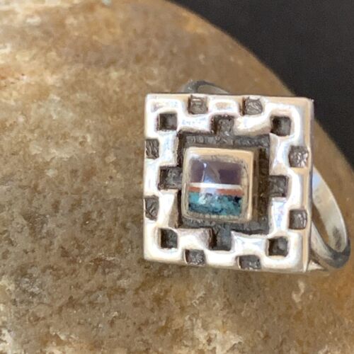 Southwestern Women's Navajo Blue Turquoise Sugilite Inlay Ring | Sz 7.5 | 11283