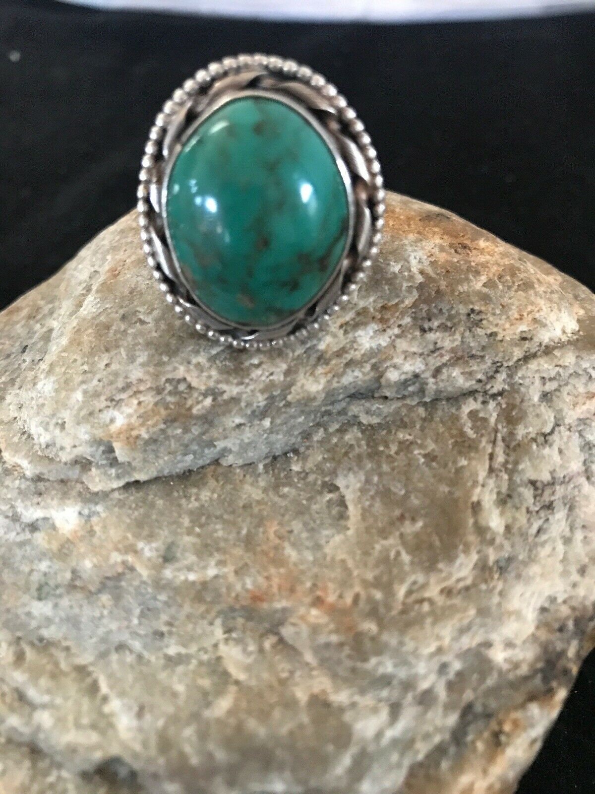 Vintage Navajo Sterling Silver Turquoise Ring | Sz 10.5 | Old Pawn