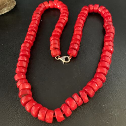 Women's Navajo Native American Bamboo Coral Strand Necklace | Sterling Silver | 24" | 13520