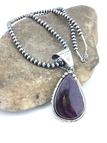 Navajo Purple Spiny Oyster Pendant Necklace | Sterling Silver Pearls | Authentic Native American Handmade | 4900