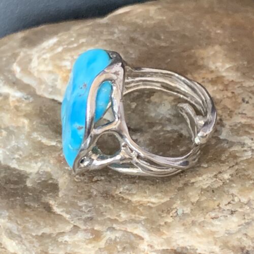 Navajo Blue Kingman Turquoise Ring | Sterling Silver | Sz 8 | Authentic Native American Handmade | 13542